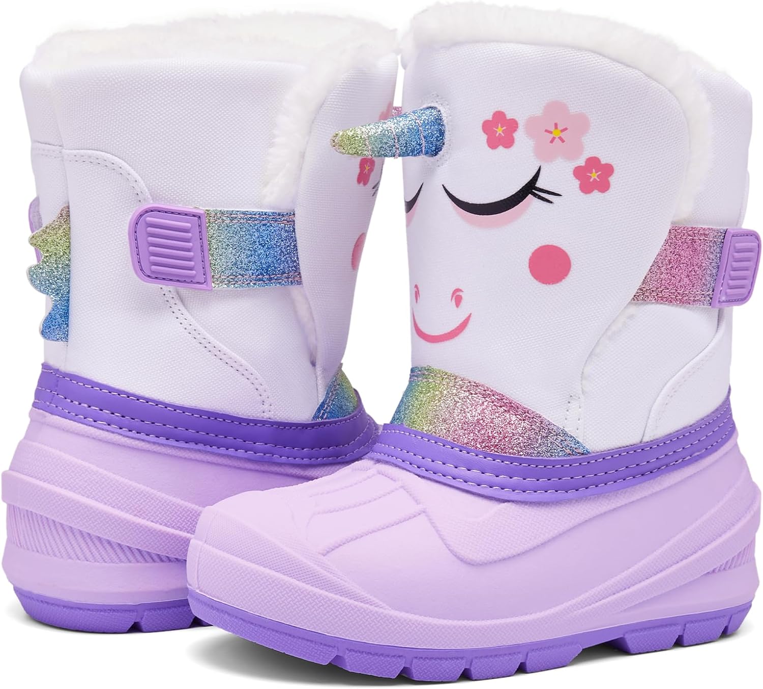 

Детские зимние ботинки MORENDL с утеплителем, водонепроницаемые, с меховой подкладкой, теплые, противоскользящие, для мальчиков и девочек, для прогулок на улице (малыши/маленькие дети), Purple Unicorn