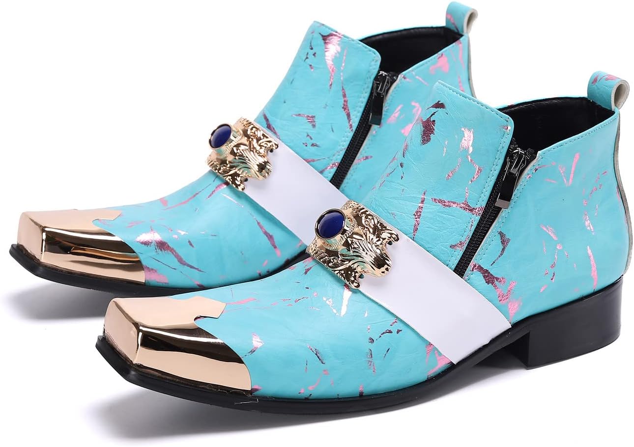 

Мужские модные ботинки Santimon Chelsea из кожи, роскошные повседневные туфли с квадратным носком и металлическим наконечником, синий