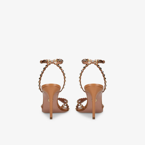 Босоножки кожаные Aquazzura на каблуке, коричневый — фото 4