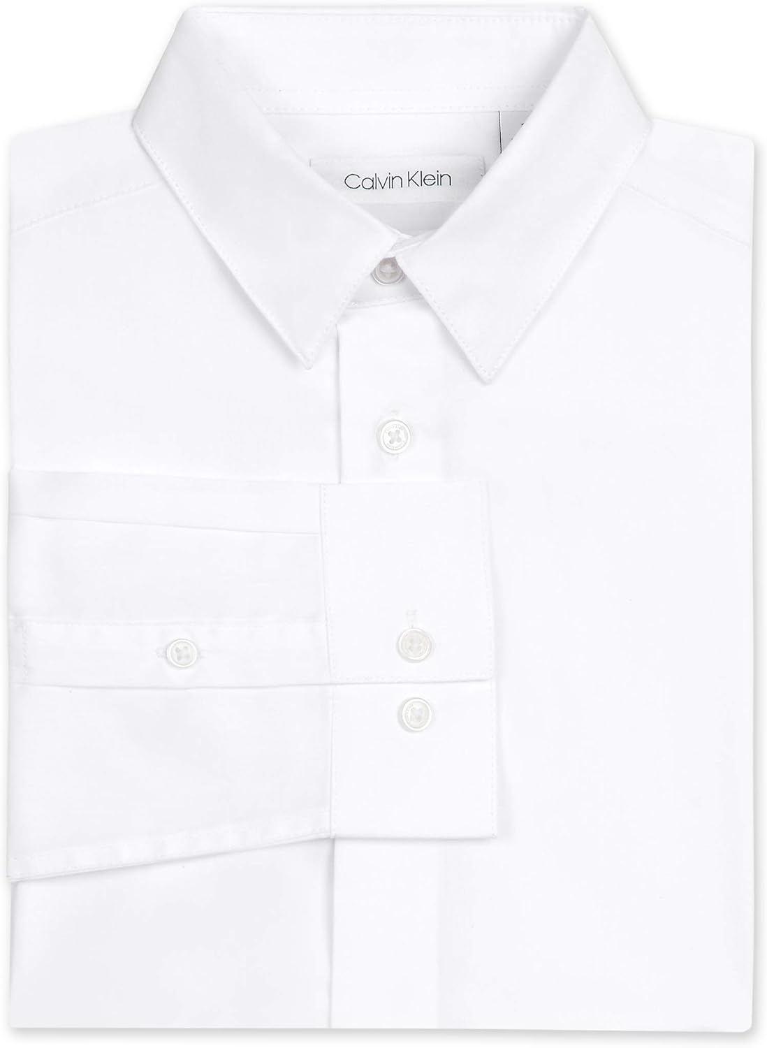 Рубашка Calvin Klein для мальчиков с длинным рукавом, атласная, на пуговицах, с манжетами и подолом, White — фото 4