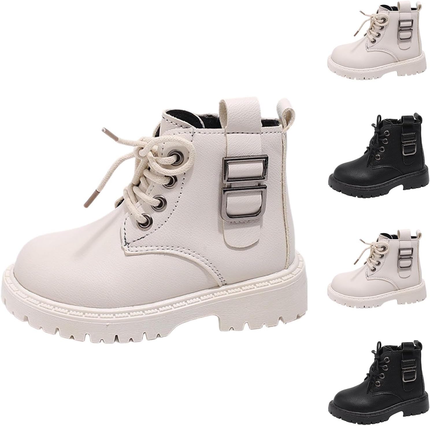 

Мальчики Девочки Ботинки на щиколотку Шнуровка Водонепроницаемые Ботинки для боевых действий с боковой молнией Массивный низкий каблук Ботинки из искусственной кожи Generic, Black