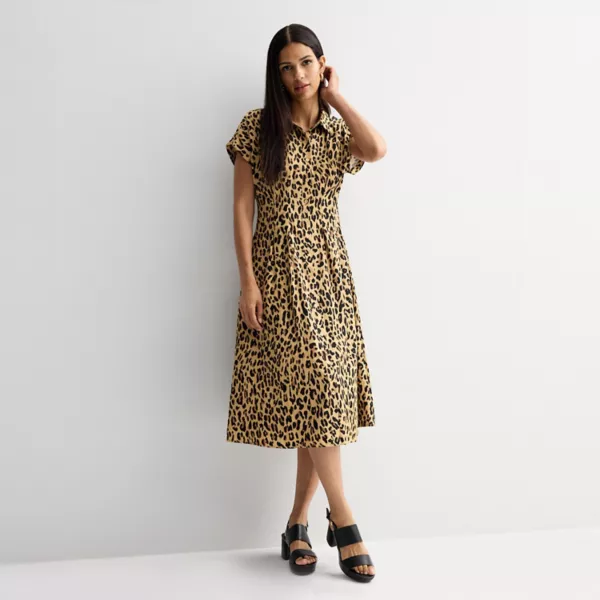

Женское платье-рубашка миди с завышенной талией Nine West, цвет tan leopard