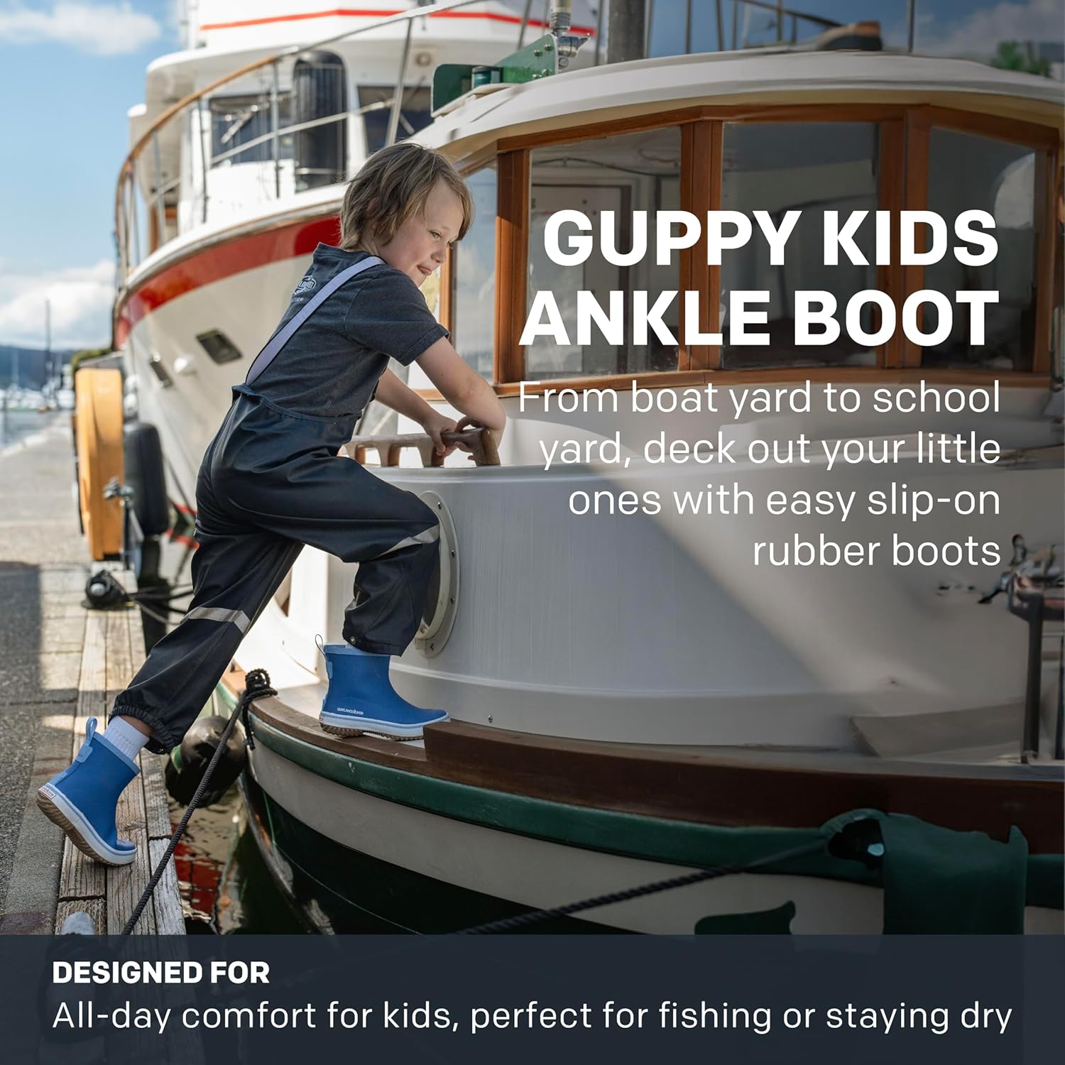 Резиновые сапоги Grundéns Kid's Guppy для детей - легкие водонепроницаемые сапоги для детей и малышей, с удобной петлей для надевания, дождевые сапоги для девочек и мальчиков, Fish Camo — фото 2