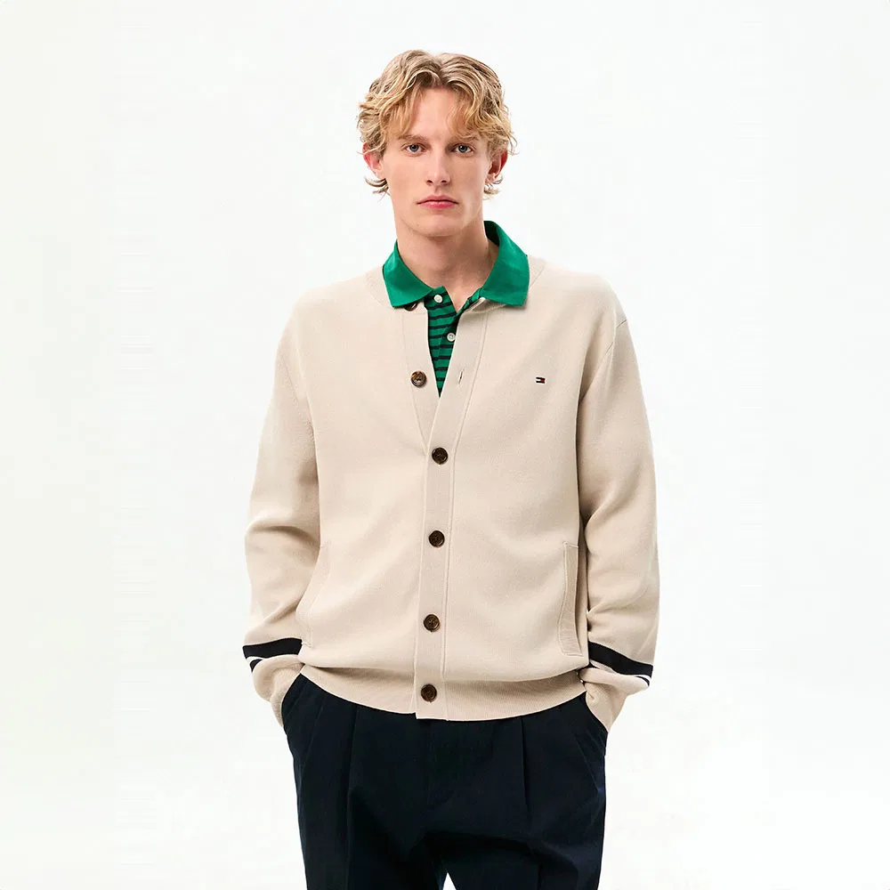 Мужской кардиган с круглым вырезом цвета айвори от Tommy Hilfiger