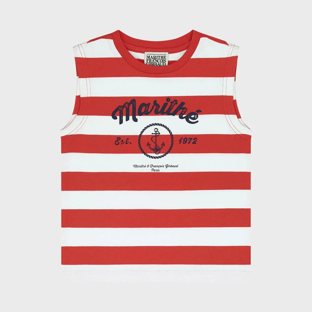 Детская майка в морскую полоску красная от Marithé Kids — фото 2