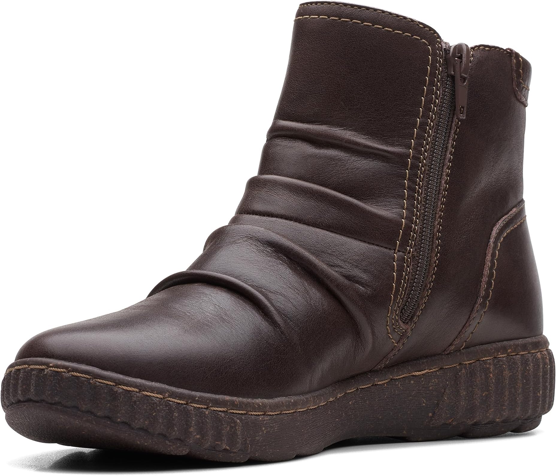 Ботинки женские Clarks Caroline Orchid кожаные со сборкой, темно-коричневый