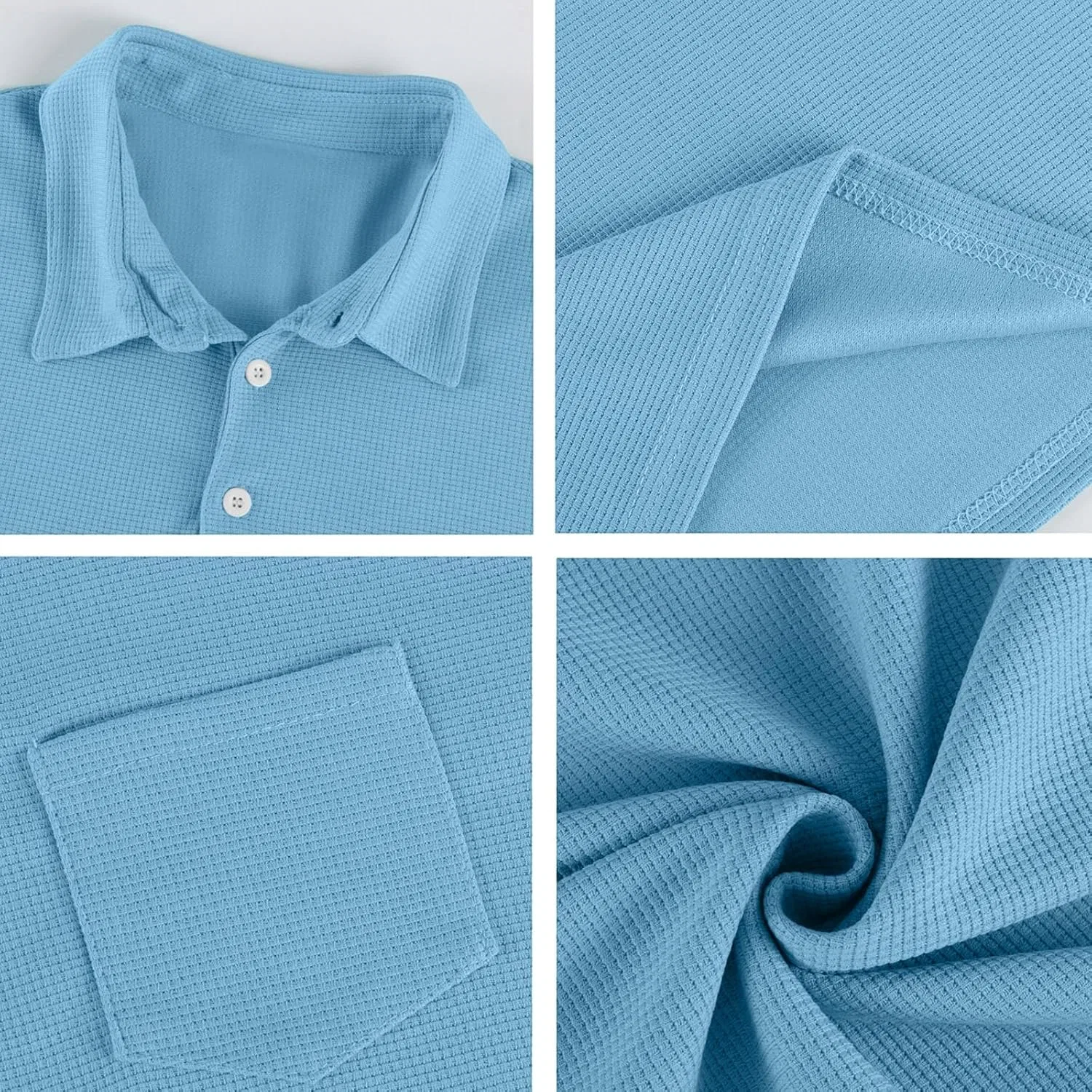 Мужское поло вафельной вязки с коротким рукавом, Sky Blue — фото 4