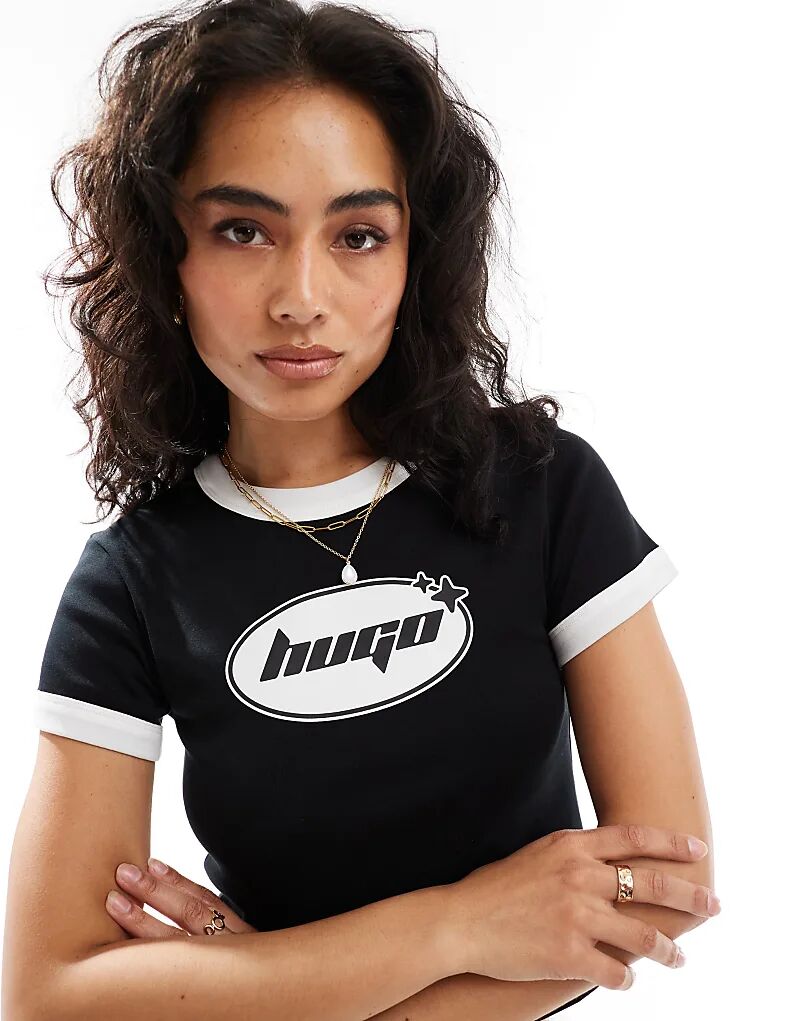 

Футболка HUGO Blue Dalia baby ringer черного цвета