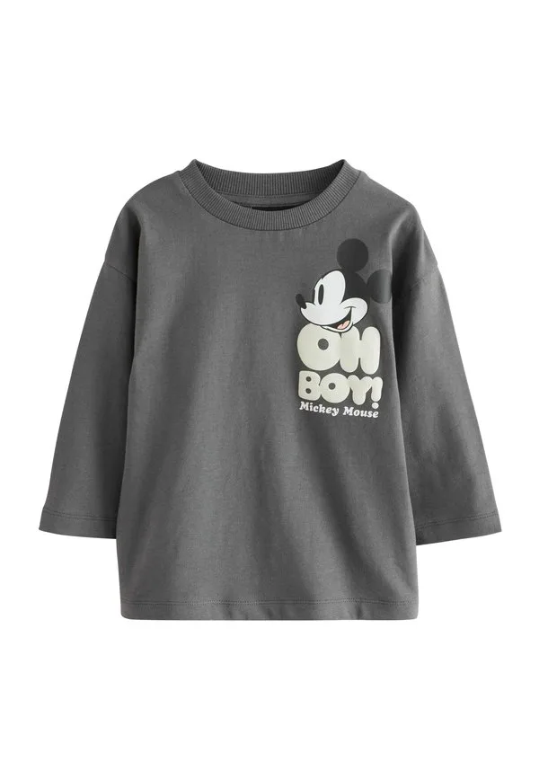 Футболка с длинными рукавами и принтом микки мауса, прямого кроя. Next, Charcoal Grey