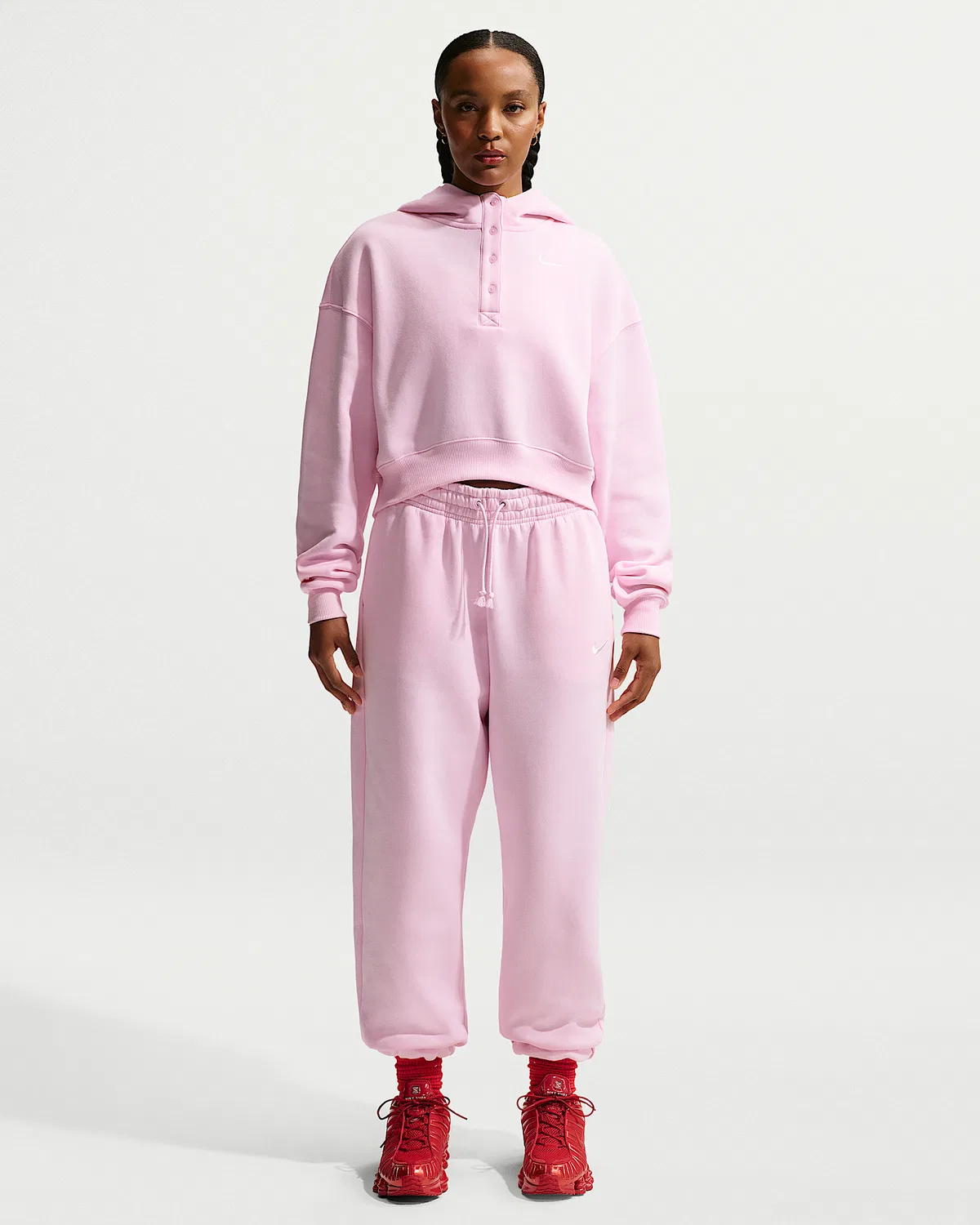 Женский оверсайз-кроп хенли худи Nike Sportswear Phoenix Fleece, Pink Foam/Sail — фото 4