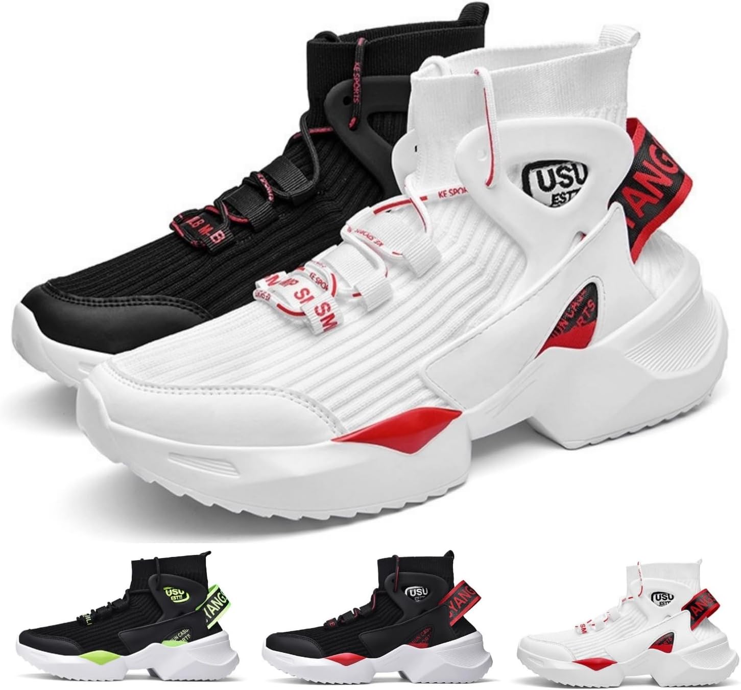 

Мужские кроссовки MACEFIL на высокой подошве с дышащей тканью, модные, массивные, удобные, для баскетбола и уличного спорта, белый/черный/красный