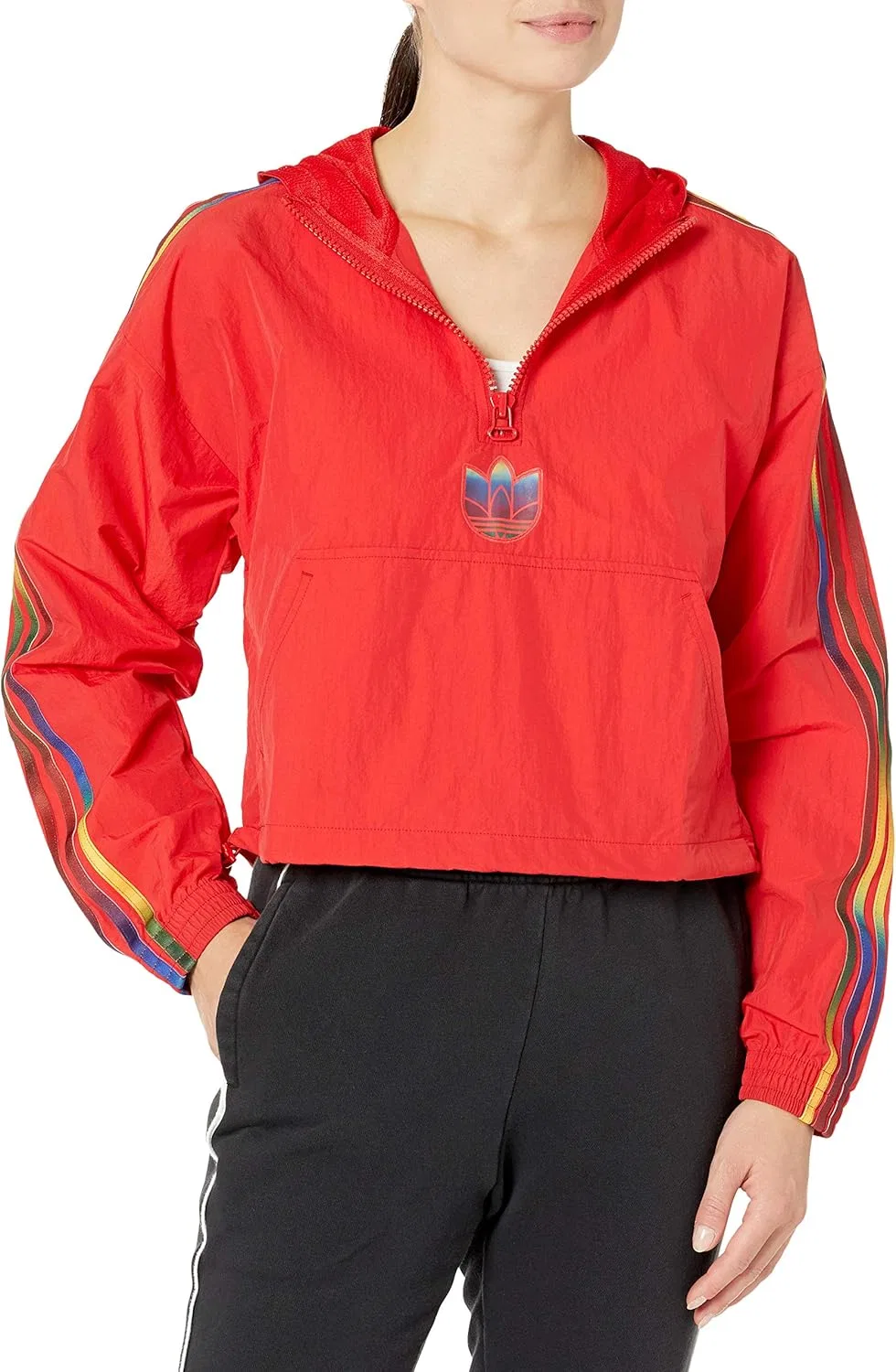Женская куртка с капюшоном, хлопковая, adidas Originals, красная