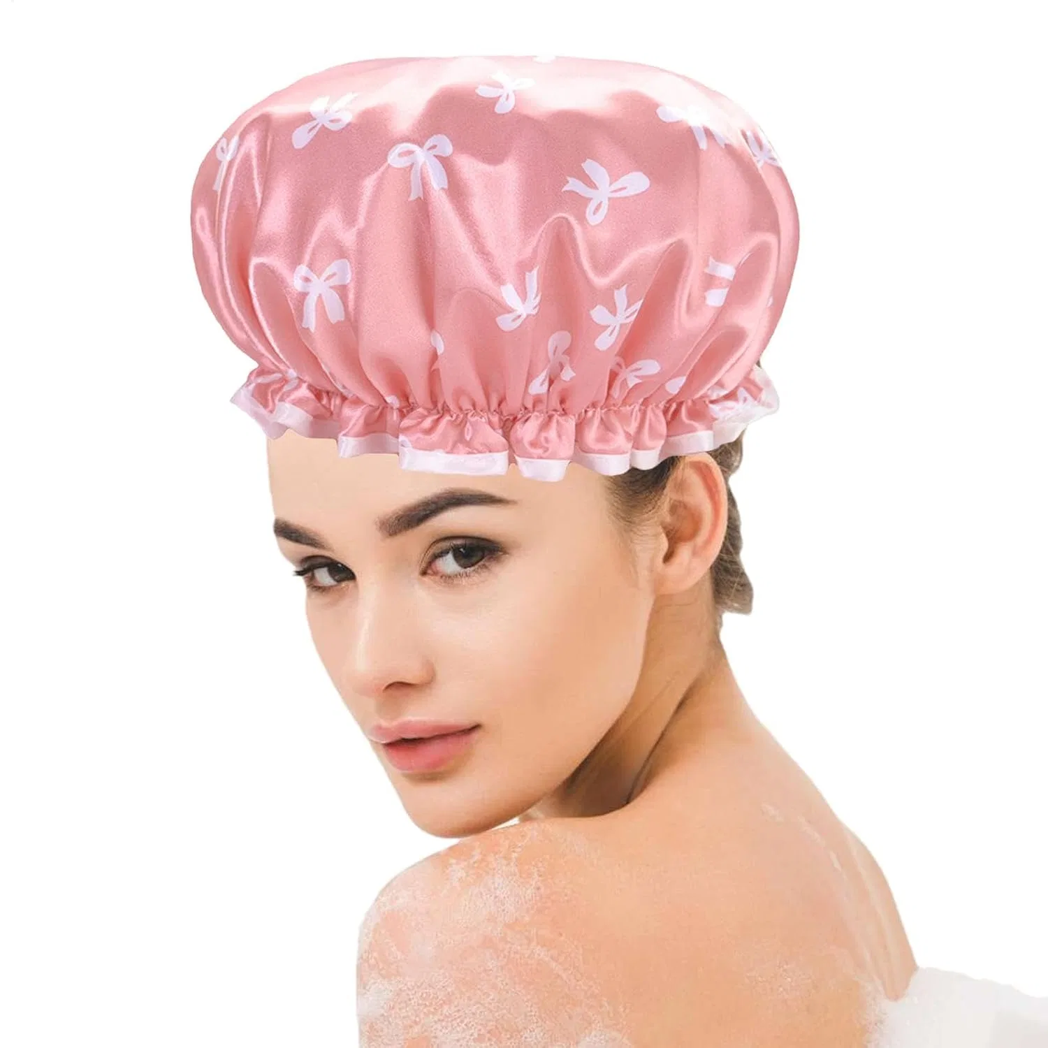 Шапочка для душа, Двухслойная, TQEBWUS, 27x27 см, Pink