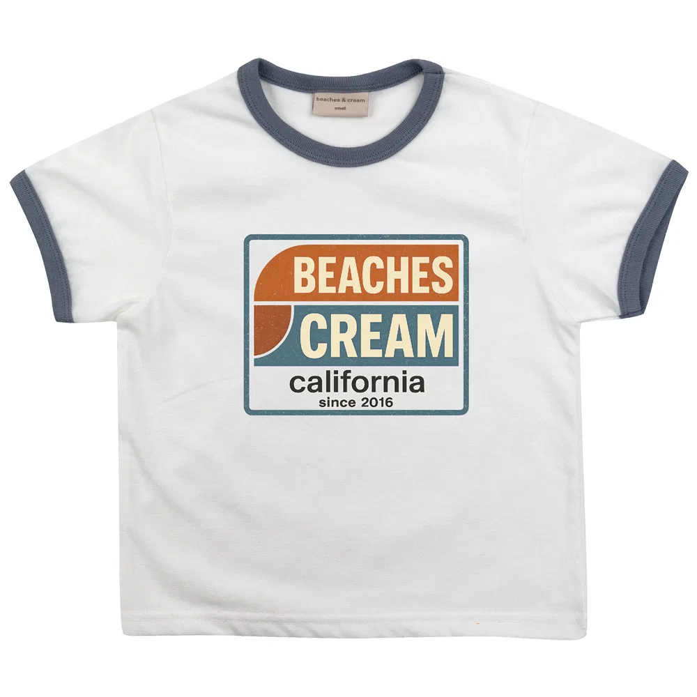 Детская футболка с логотипом Beaches Lettering Ringer BEACHESAND CREAM KIDS, Grayish Blue