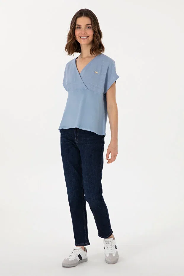 Женская блуза с V-образным вырезом U.S. Polo Assn., Blue — фото 4