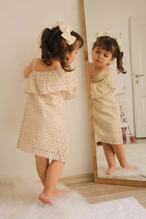 Детское платье для девочек с одним рукавом Minik'O Kids, Beige — фото 4