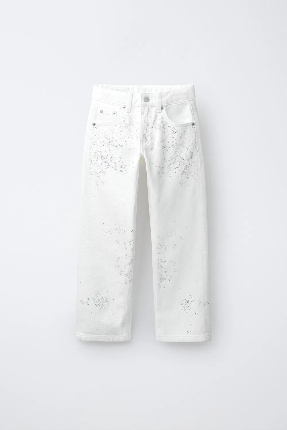 Джинсы прямого кроя со стразами ZARA, White