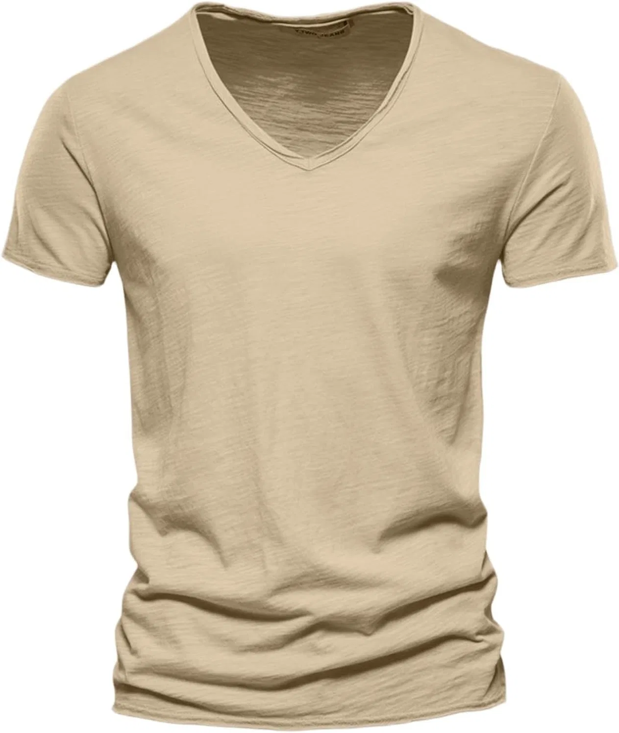 Мужская футболка с V-образным вырезом хлопковая Casual, B-khaki