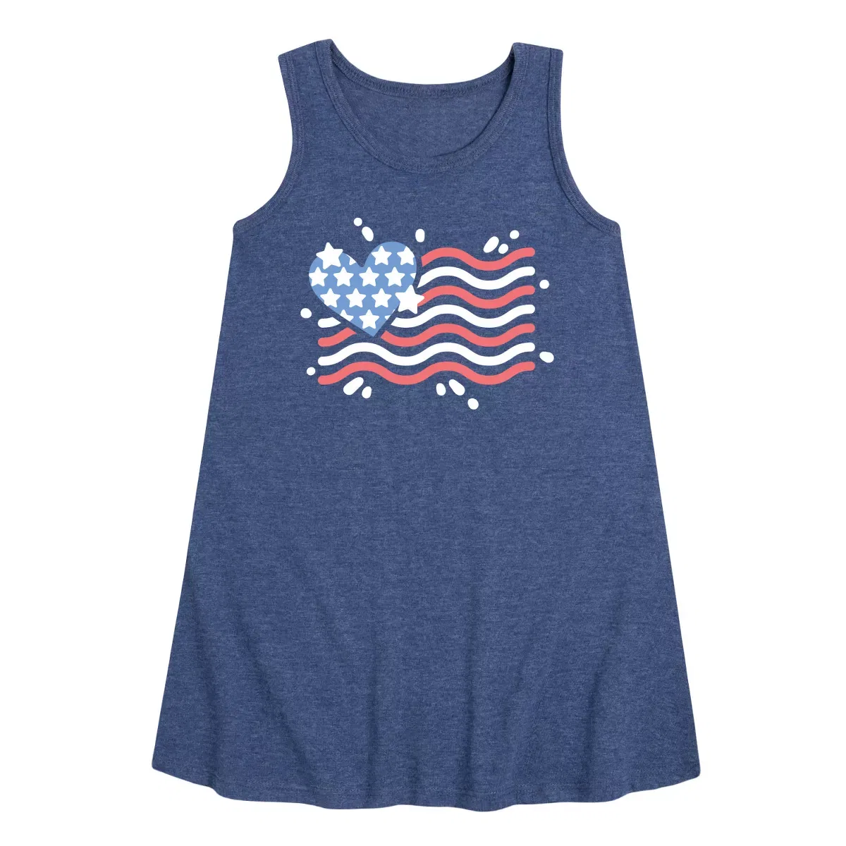 Детское платье-трапеция без рукавов American Flag Heart Instant Message, Heather Navy