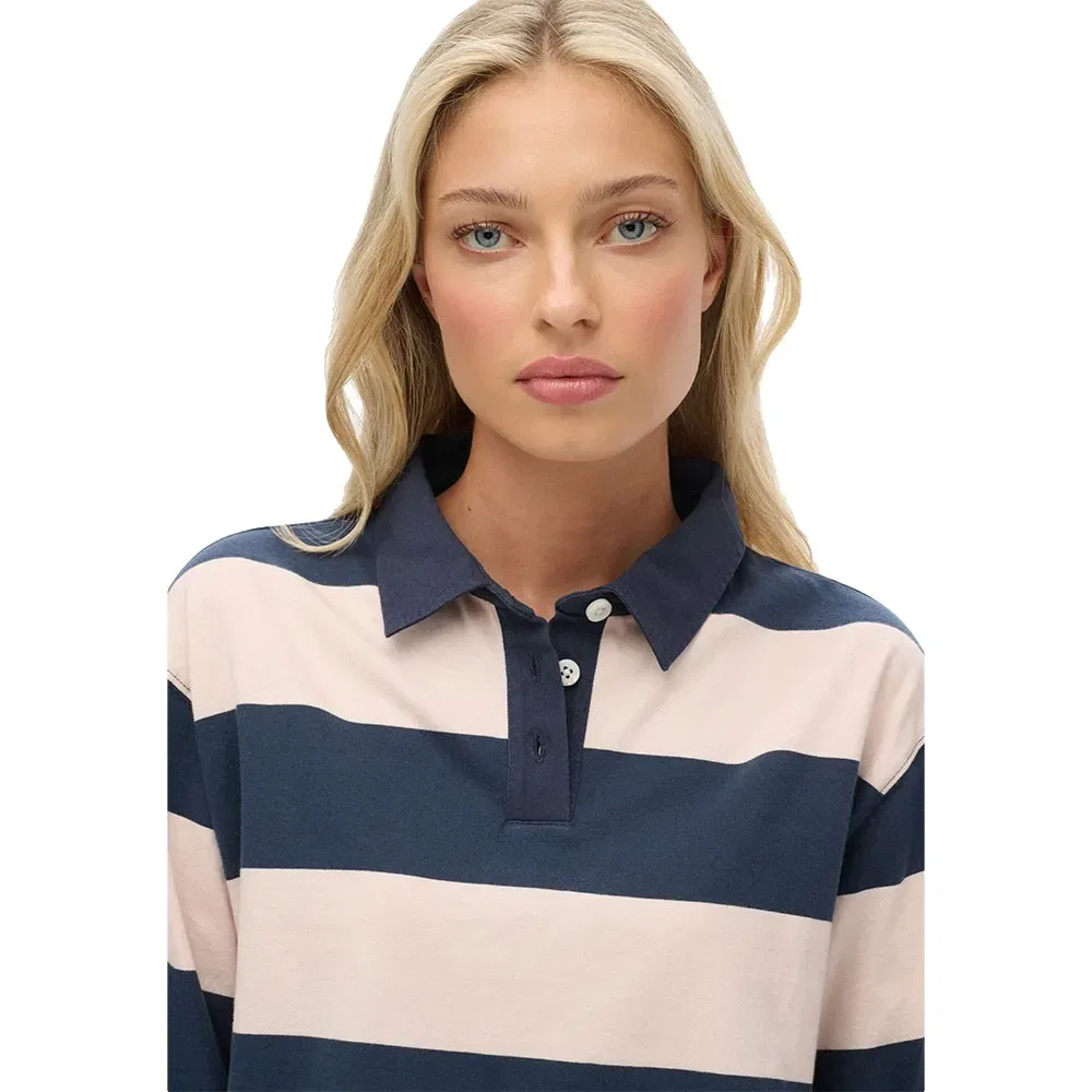 Лонгслив-поло Superdry Athletic Essential Cropped Stripe Rugby, синий — фото 4
