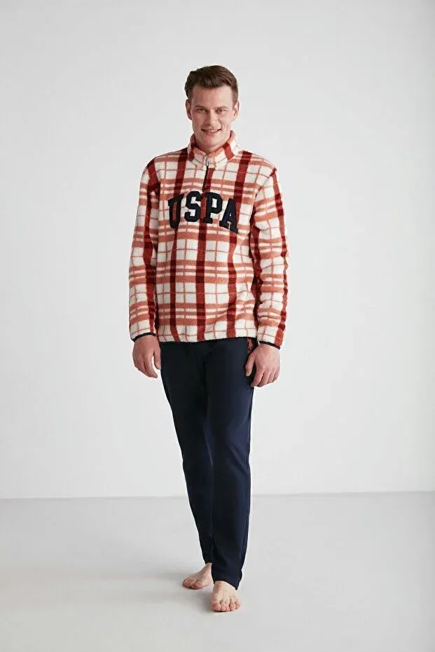 Мужской комплект пижамы из флиса с принтом U.S. Polo Assn., Orange — фото 2