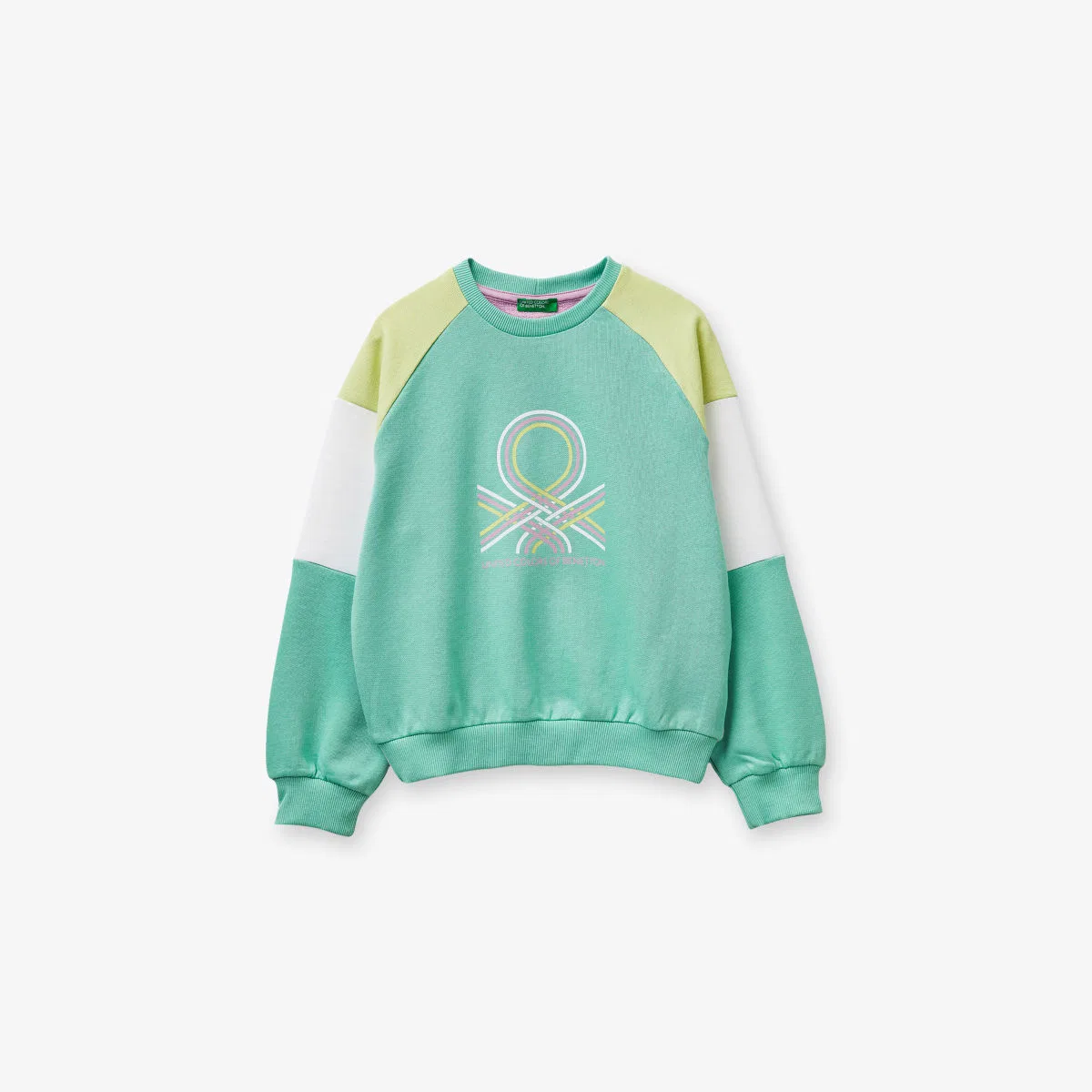 Фирменная хлопковая трикотажная толстовка Colour-block, возраст 8-13 лет Benetton, мультиколор