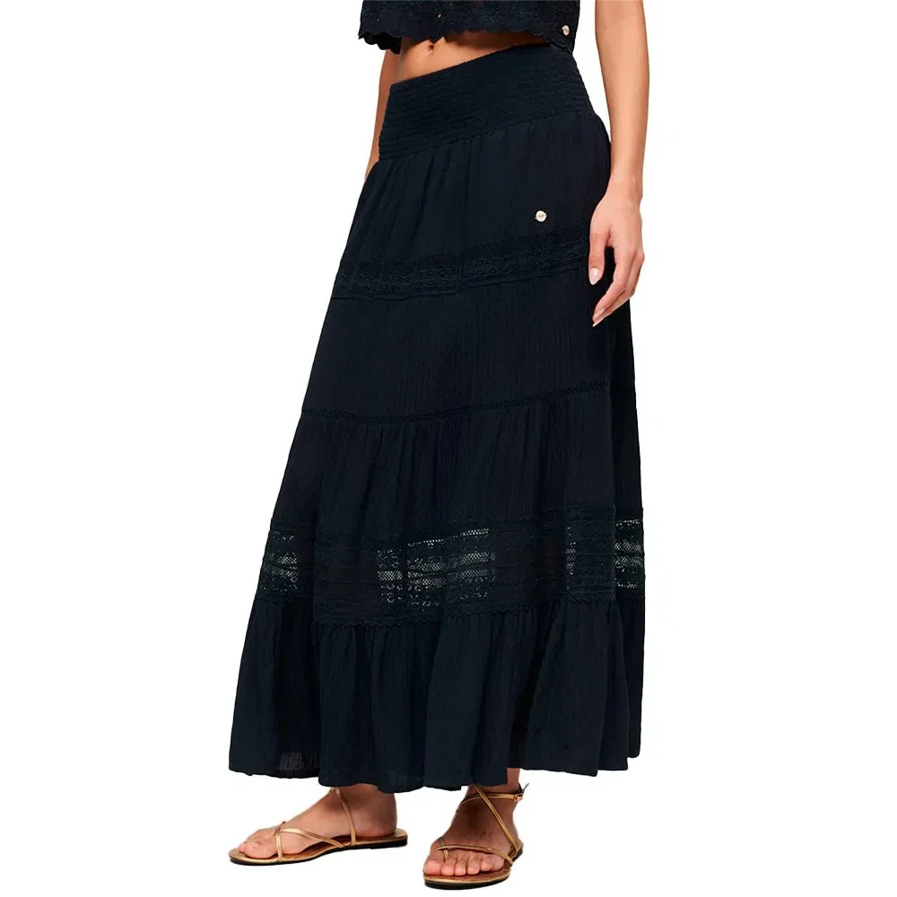 Женская длинная юбка с многоярусным дизайном Ibiza Superdry, Black