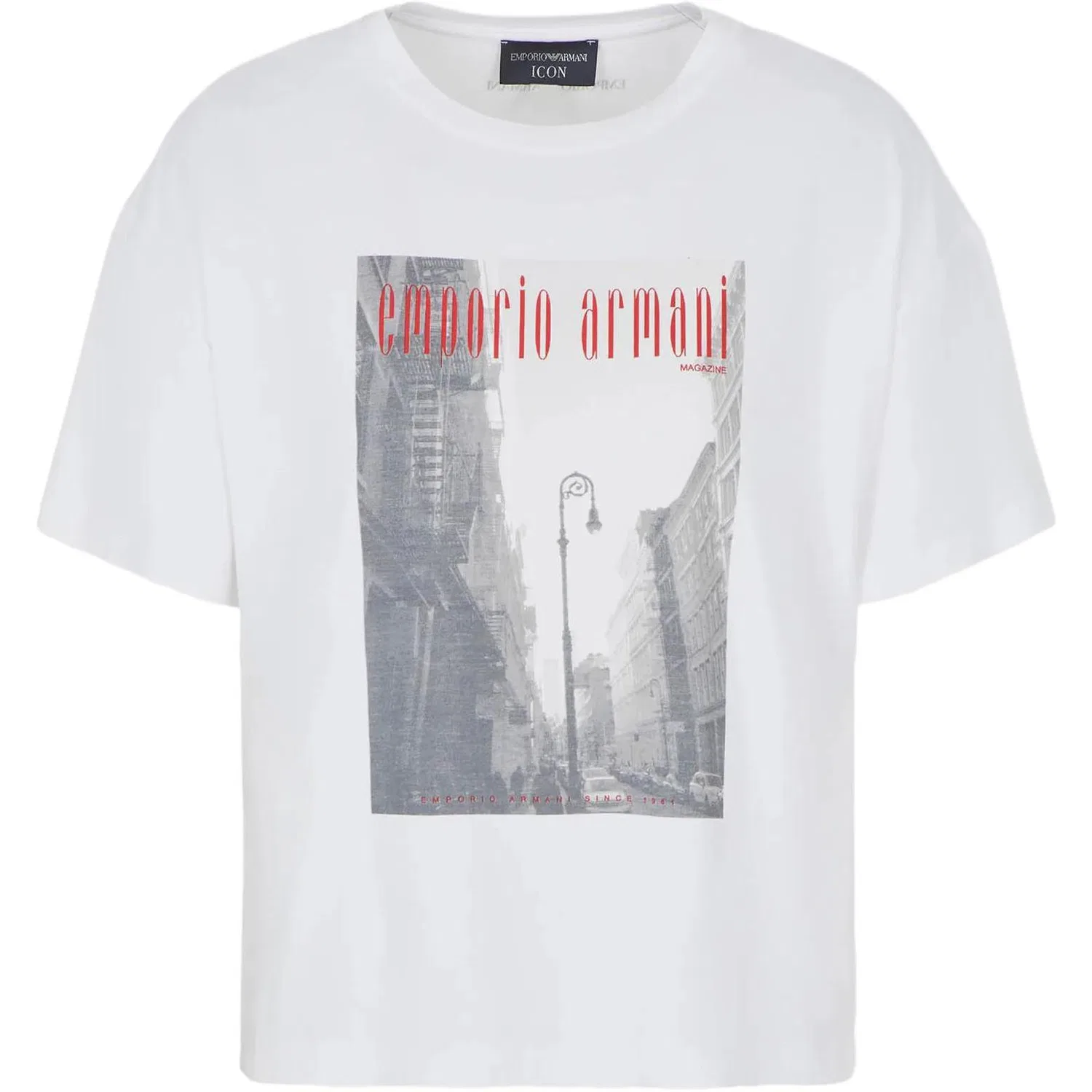 Футболка с графическим принтом, спущенное плечо, Emporio Armani, White