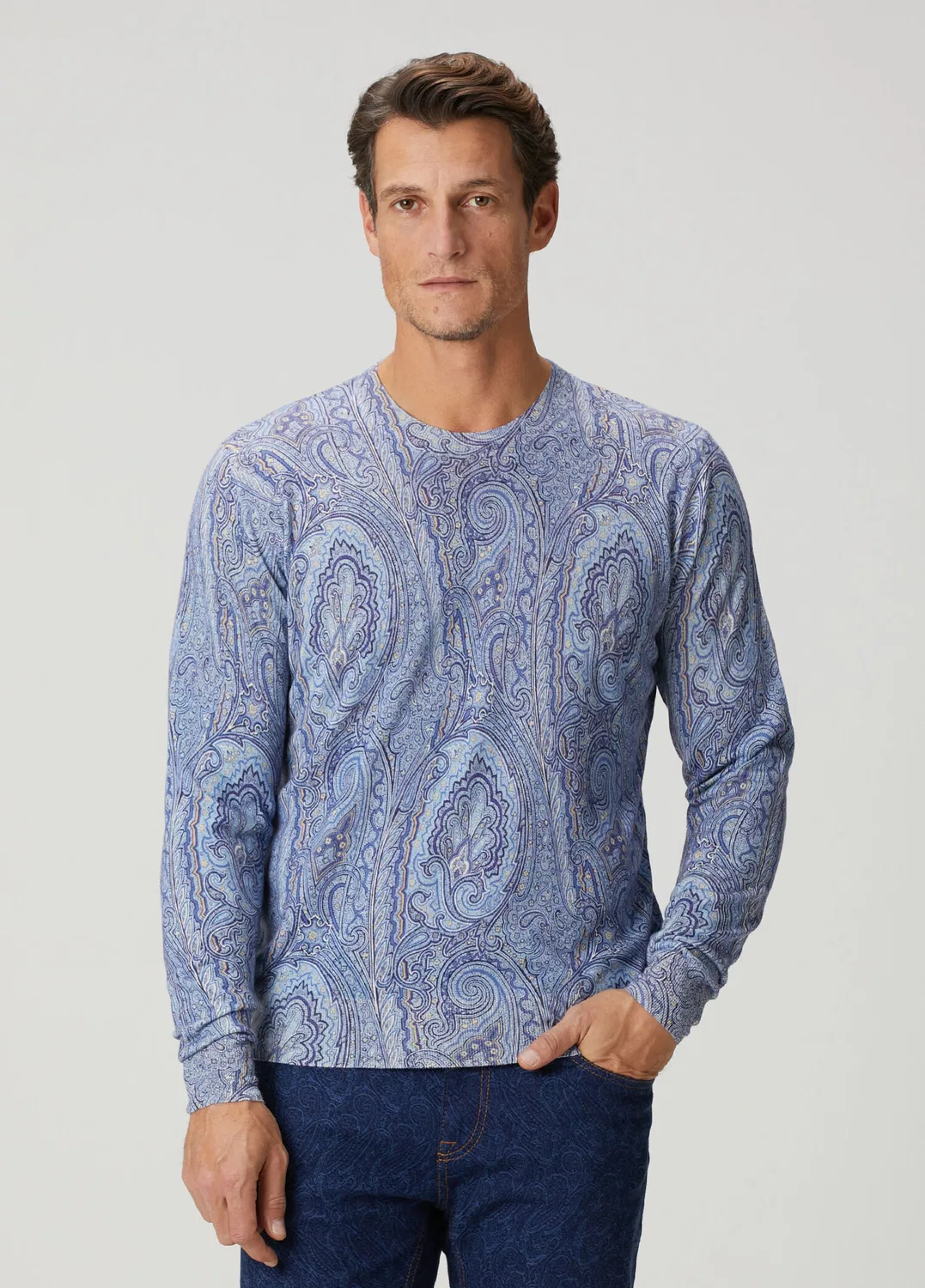 Свитер Etro Mavi Etnik Desenli İpek Kazak, blue
