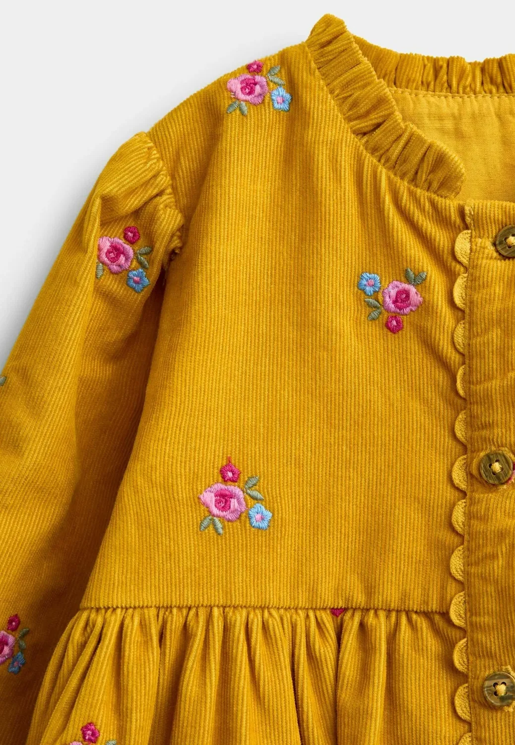Платье из вышитого шнура - повседневное платье Jojo Maman Bébé, Mustard Yellow Floral — фото 3