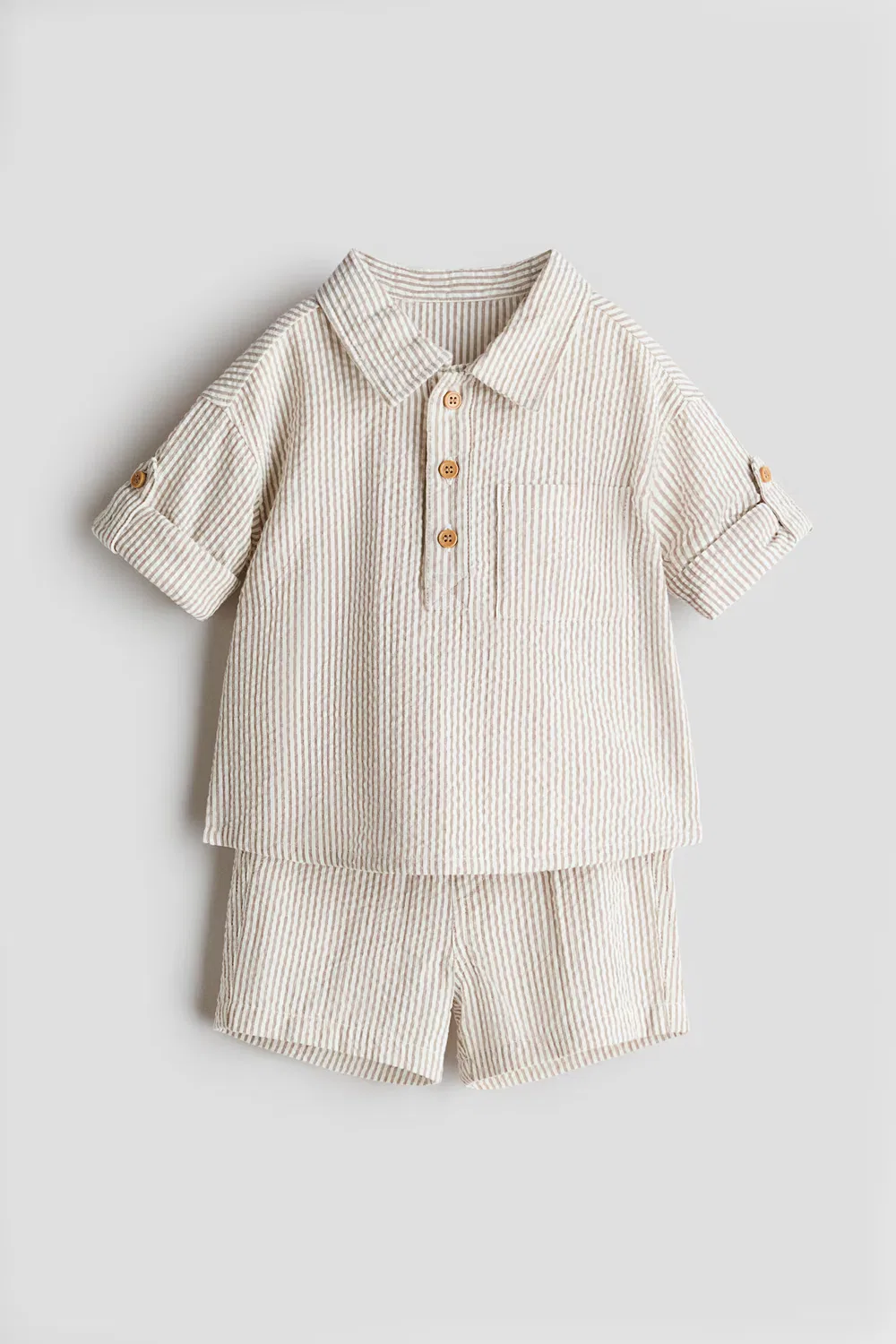 Комплект из 2 предметов из хлопчатобумажной ткани сирсакер H&M, Hellbeige/Weiß Gestreift