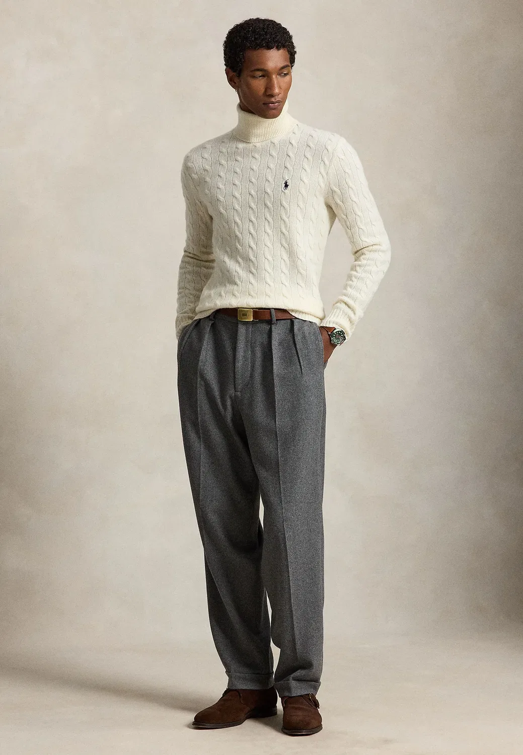 Свитер-Водолазка из шерсти и кашемира с косами Polo Ralph Lauren, Andover Cream — фото 2