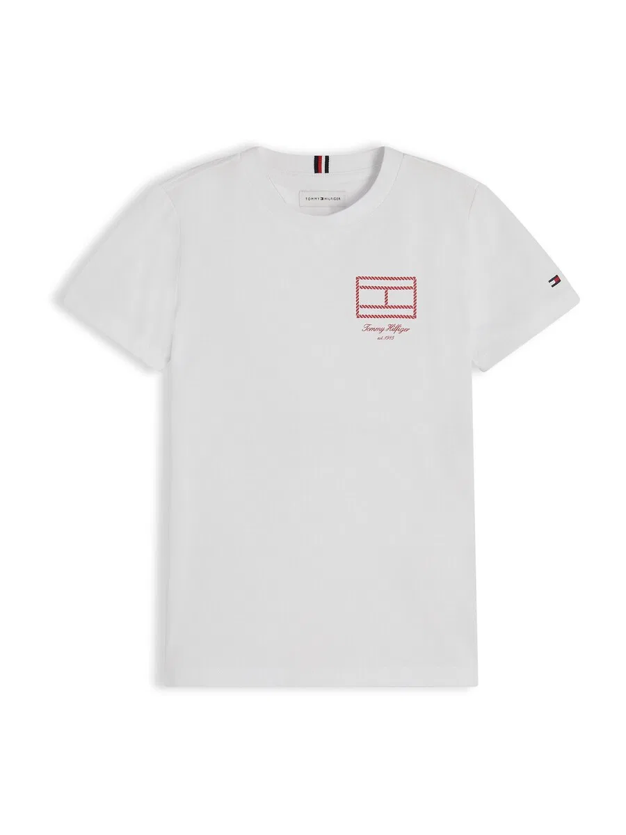 Футболка TOMMY HILFIGER с логотипом в виде обводки флага, белого цвета