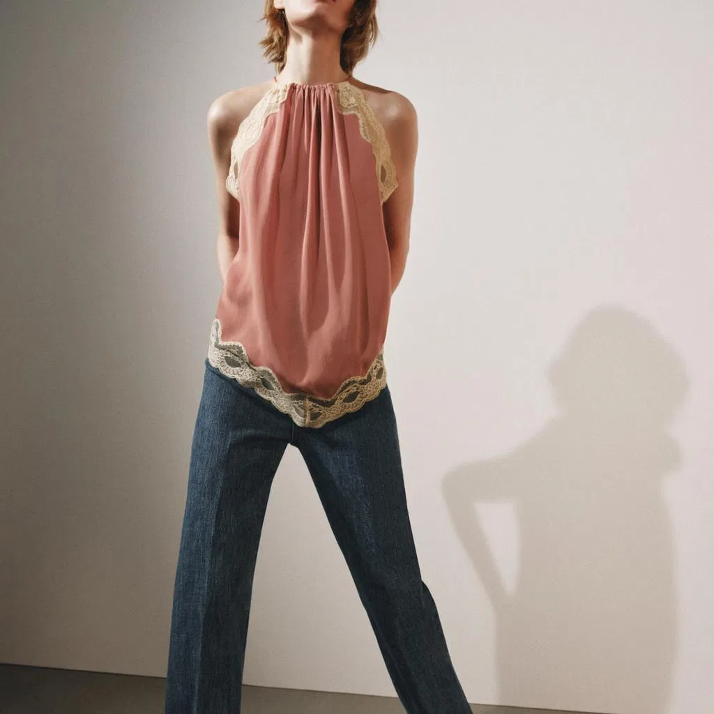 Женская майка на бретелях Coral Powder от ZARA, Coral Pink — фото 4