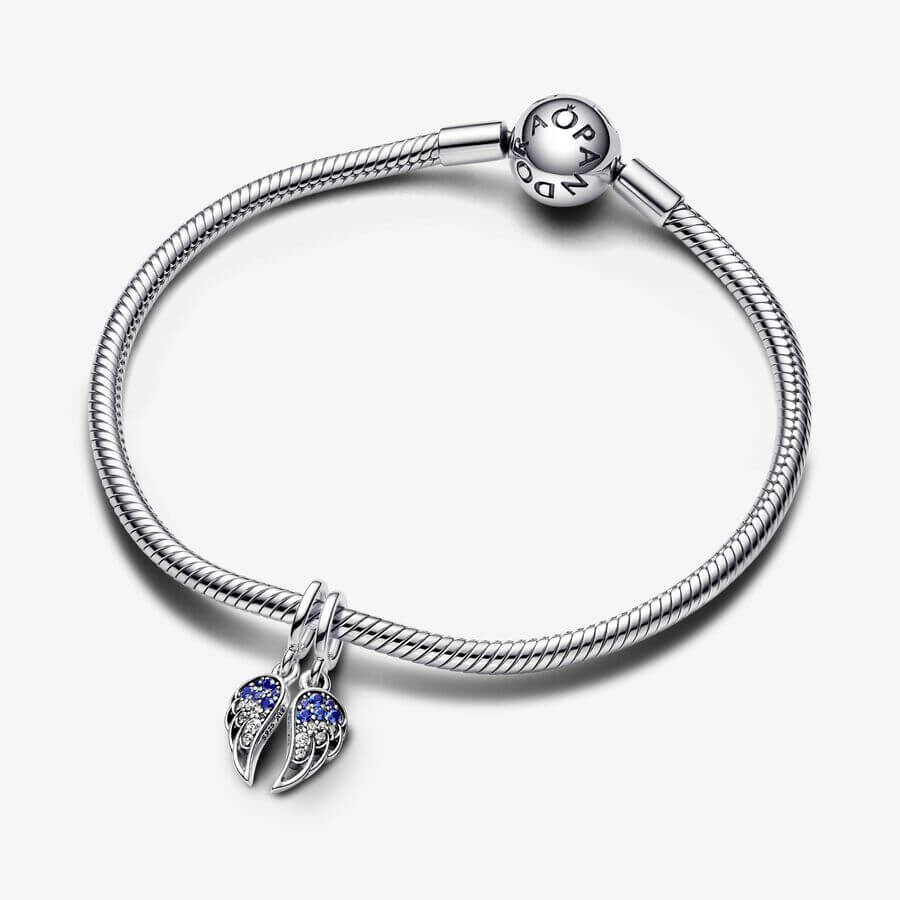 Шарм-подвеска Pandora Moments Sparkling Splitable Angel Wings, серебро/синий — фото 3