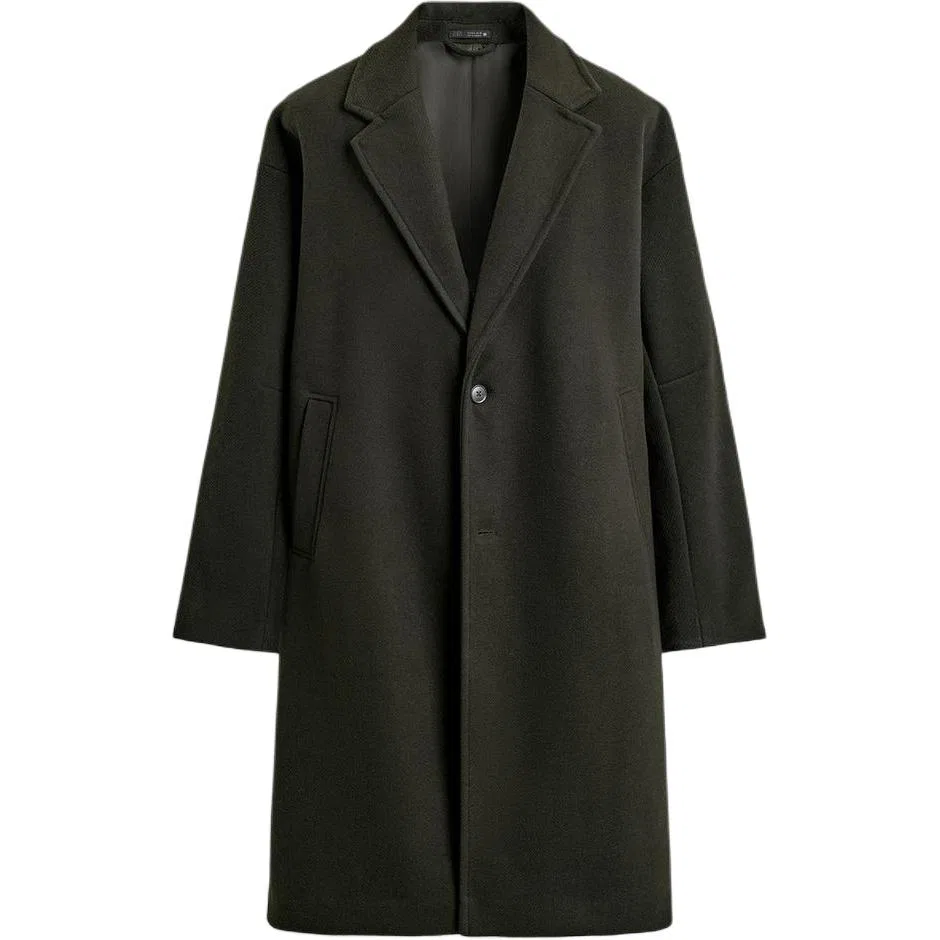 Мужское пальто с поясом Dark Khaki ZARA, Dark Khaki