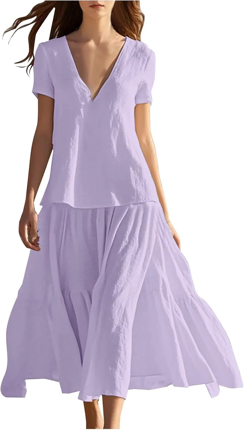 Женское летнее платье миди A-силуэта с принтом Cotton Linen, Purple