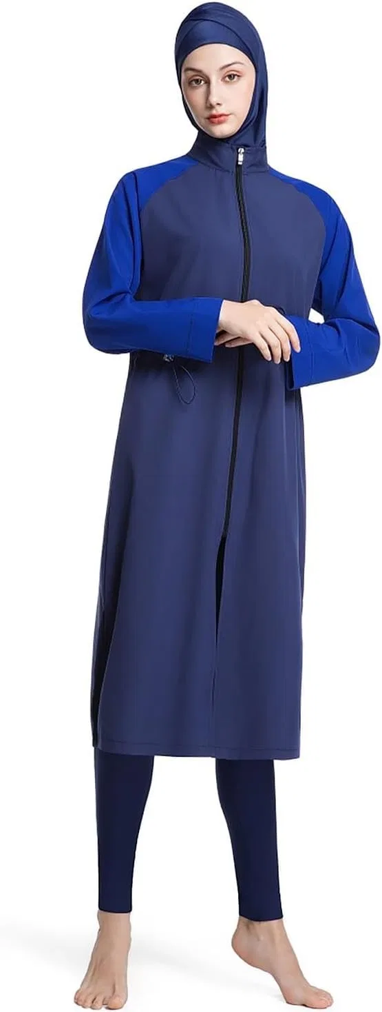 Женский скромный купальник с капюшоном полного покрытия, Blue