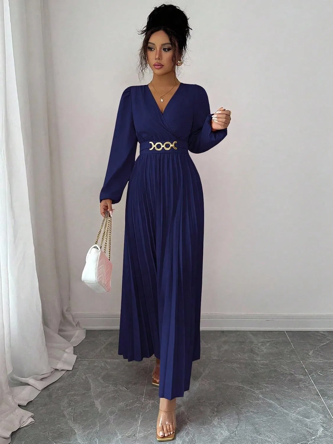 Женское летнее платье с плиссированной спинкой Generic, Navy Blue — фото 2