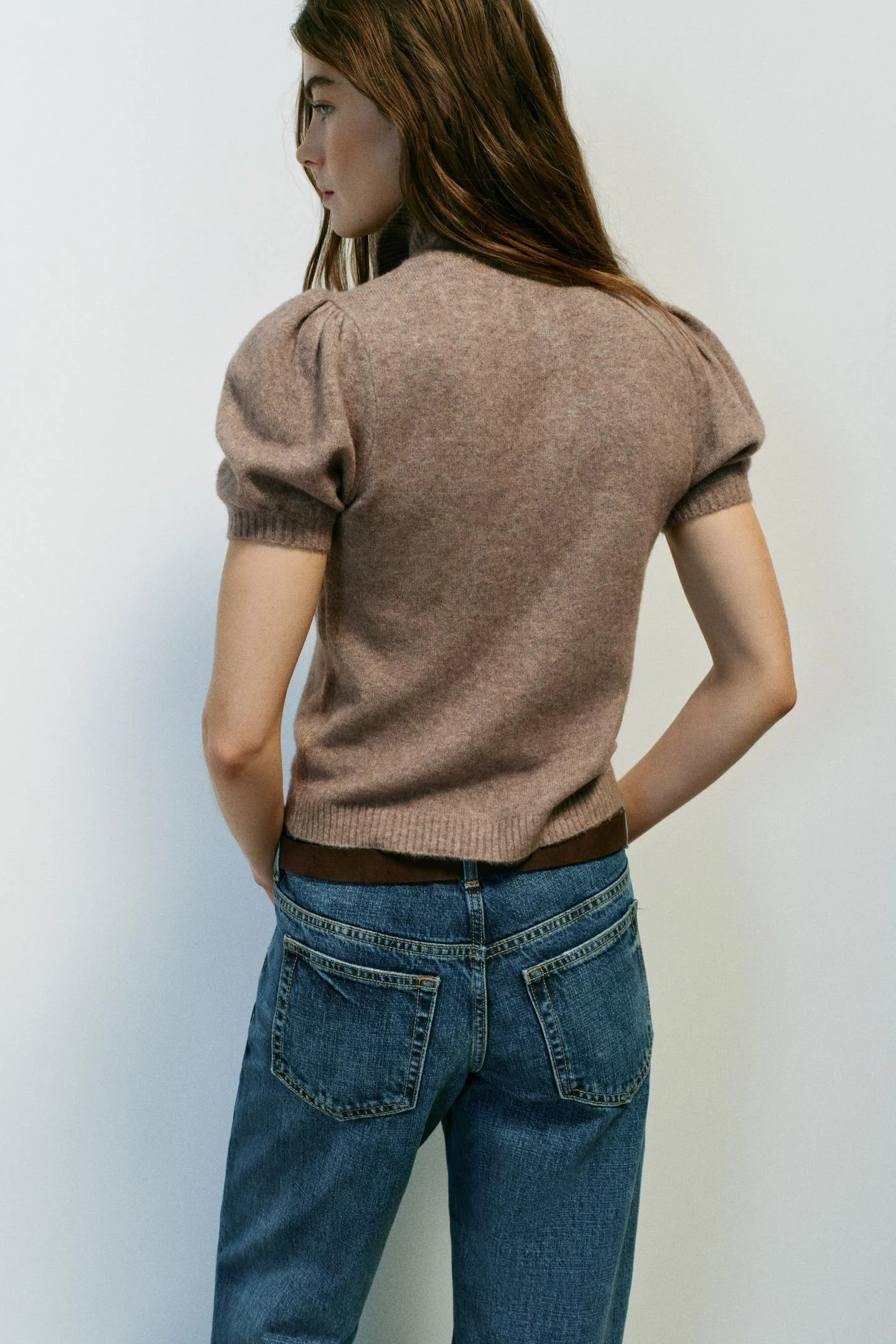 Джемпер Zara с коротким рукавом, бежево‑коричневый — фото 4