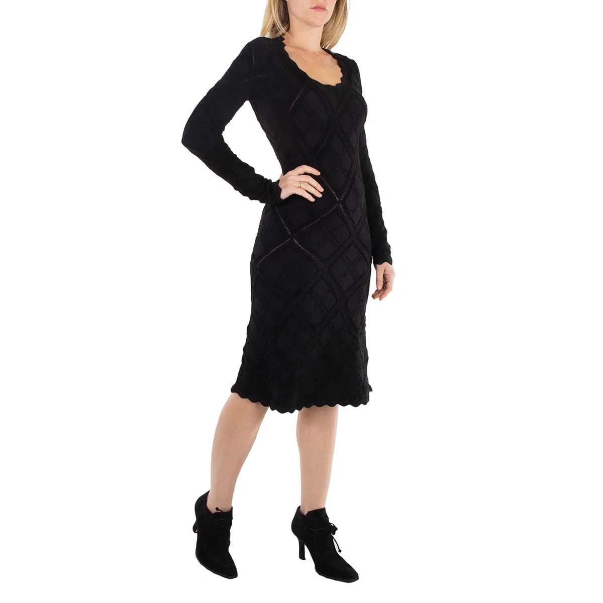 Платье вязаное с длинным рукавом Aran Long-Sleeved Flared Knitted Dress Burberry, Black — фото 3