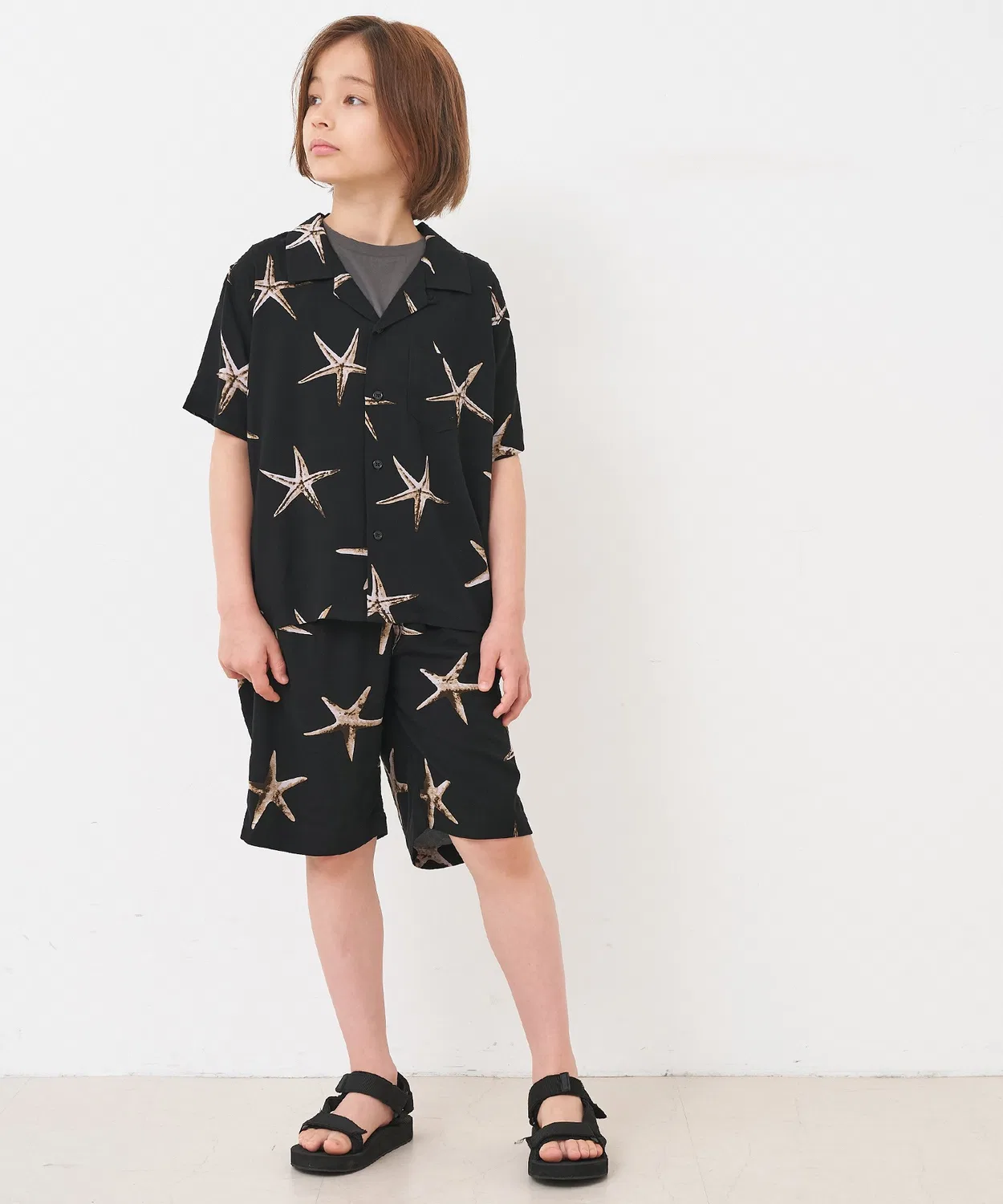 Coca（coca） Детская рубашка с принтом морских звезд, модель Rayon Starfish, coca, Black — фото 2