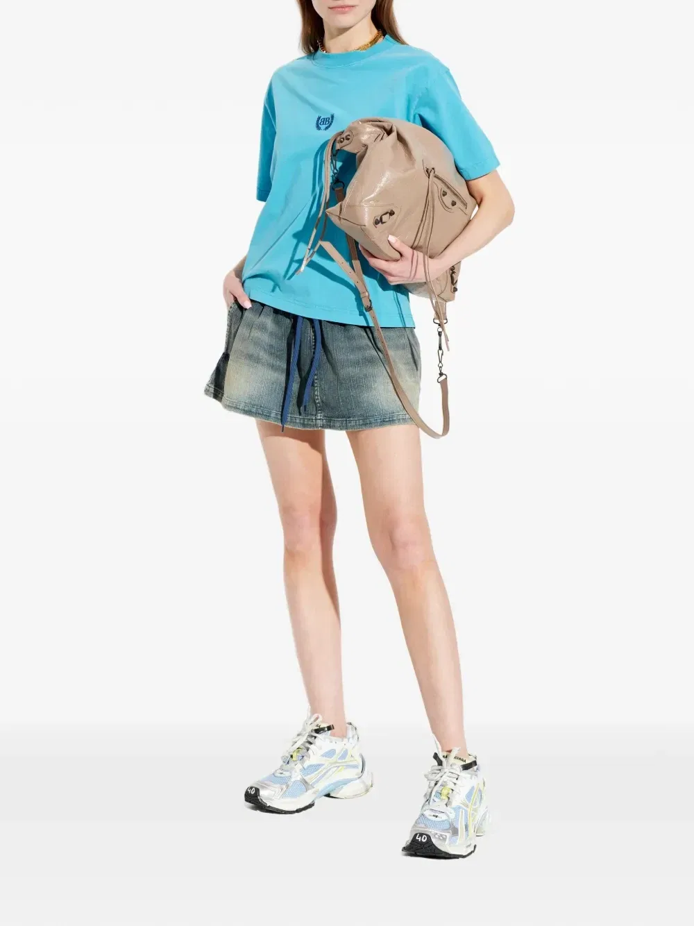Юбка с эластичным поясом и кулиской Balenciaga, синий — фото 2