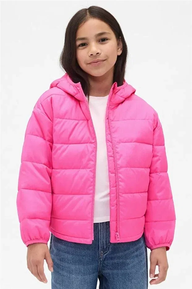 Детское зимнее пальто-пуховик для девочек с капюшоном V-Frch lw logo puffer Gap, Pink