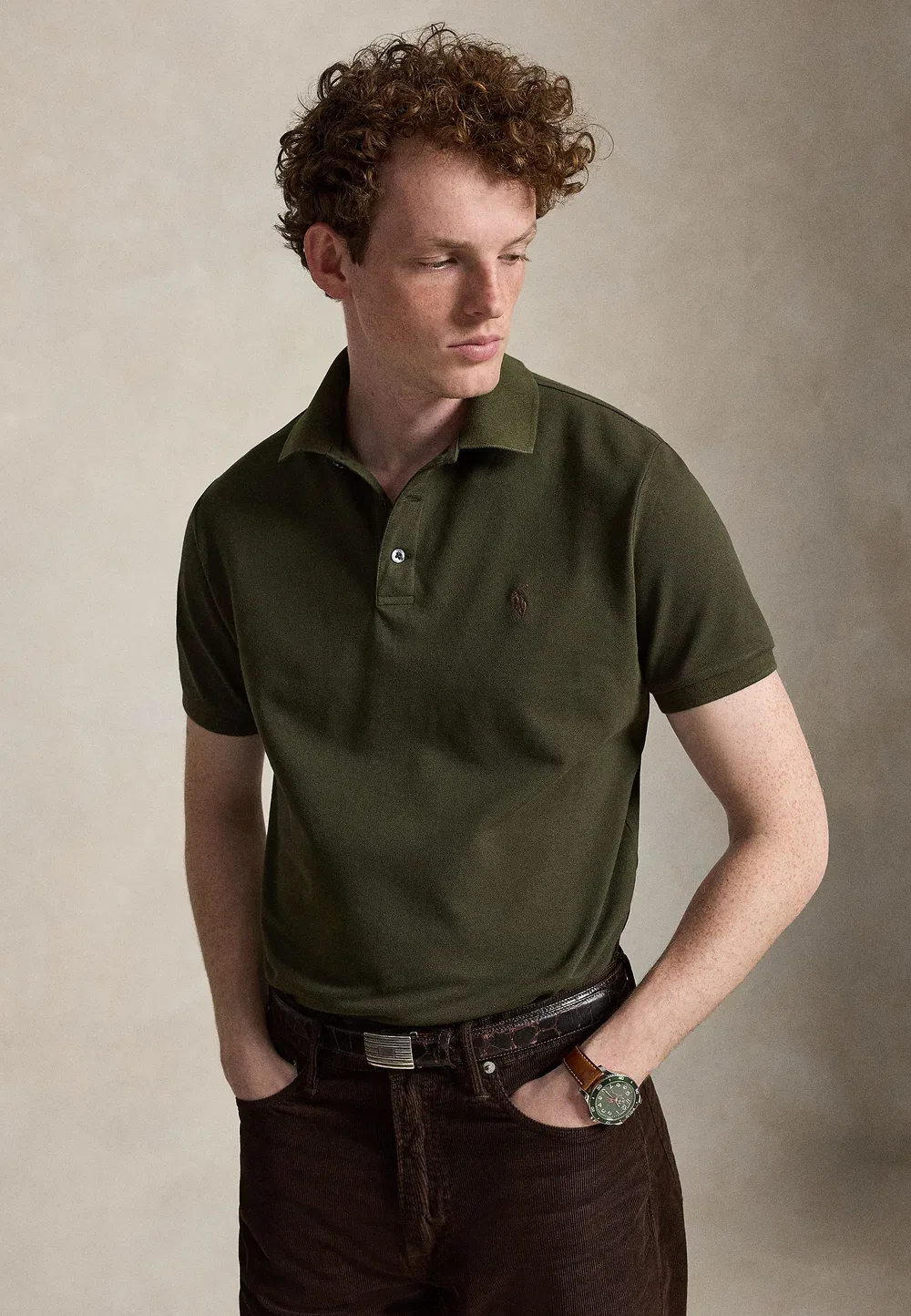 Поло-Рубашка приталенного кроя из эластичной сетки Polo Ralph Lauren, Company Olive/Smoke