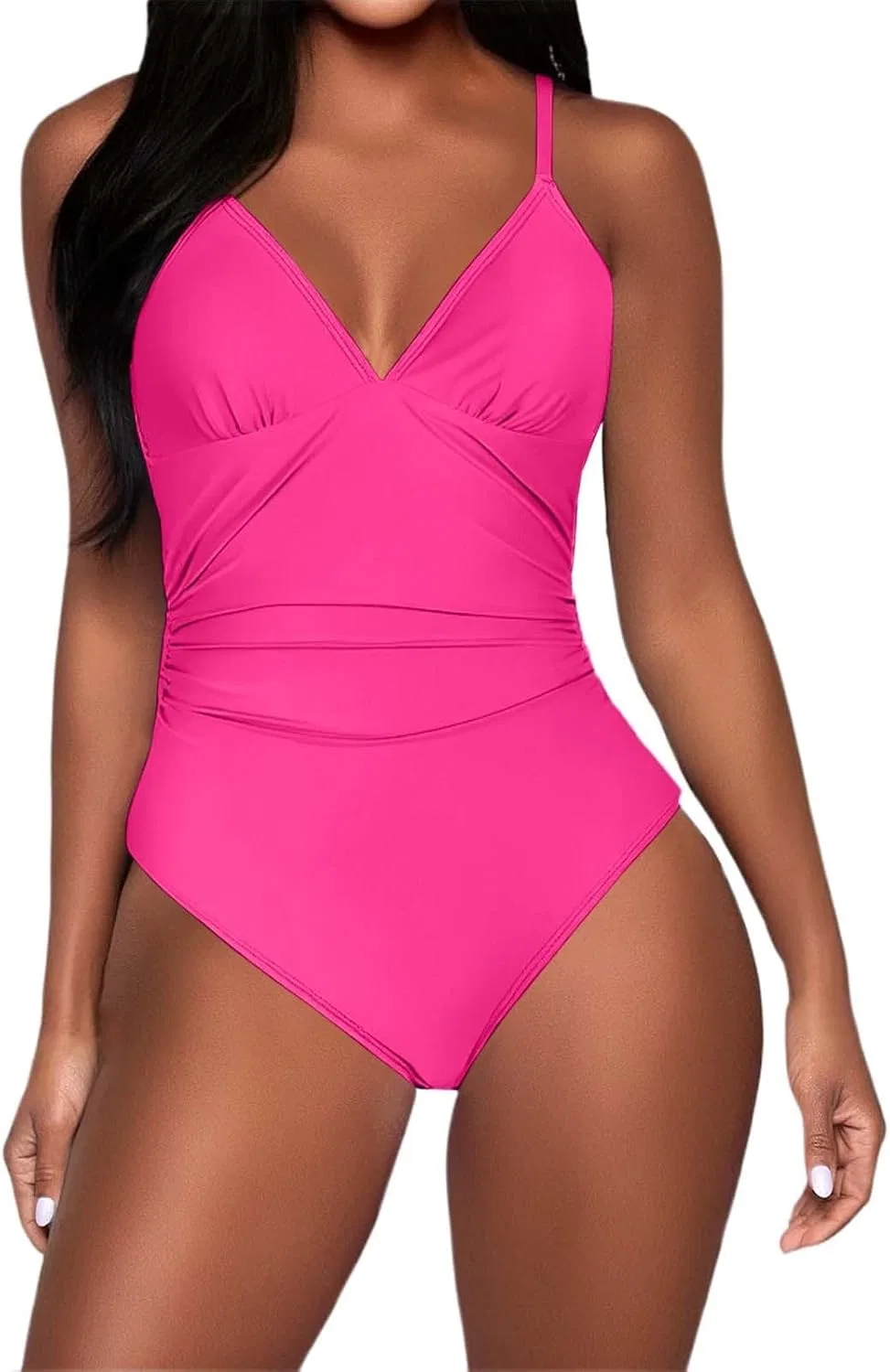 Женский цельный купальник с V-образным вырезом и утяжкой живота, Hot Pink