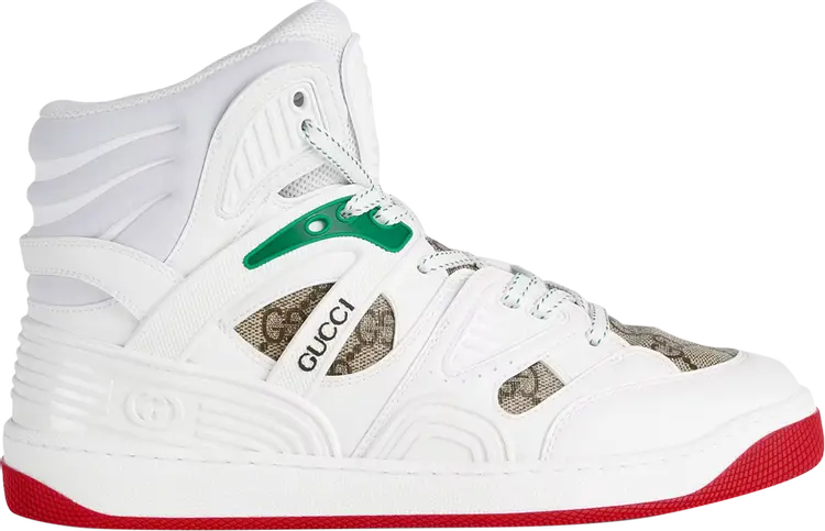 

Кроссовки Gucci Wmns Basket Sneaker High White Demetra Red, белый