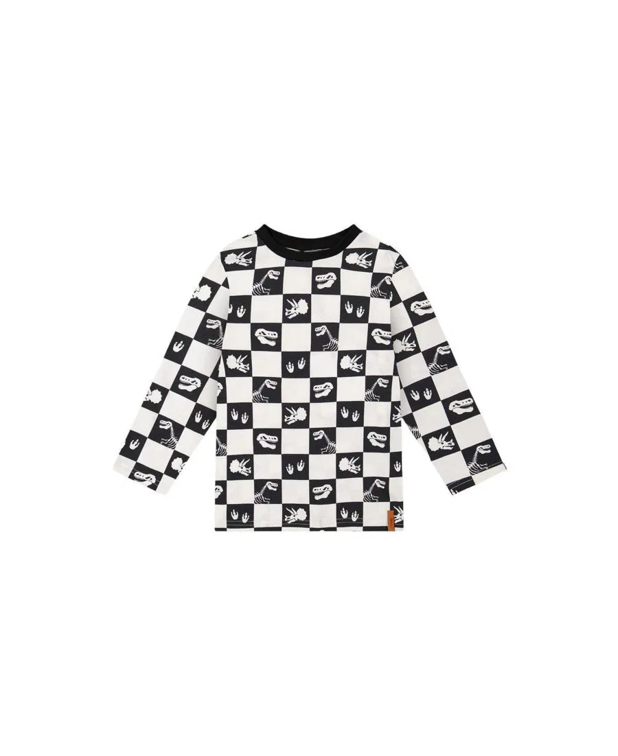 Детская футболка с длинным рукавом с шахматным принтом Deux par Deux, Black And White Checker