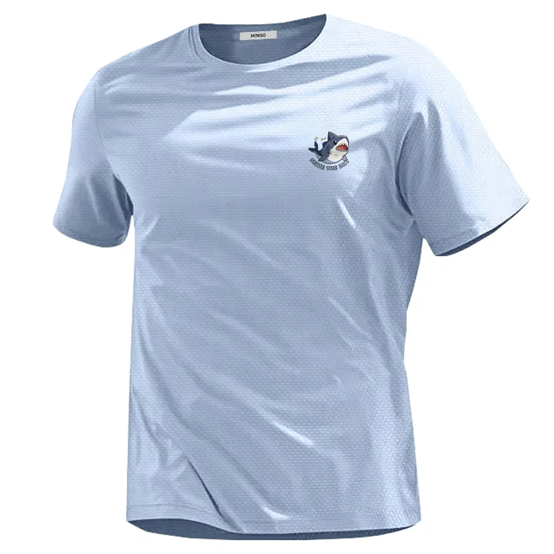 Детская футболка с принтом B Happy Shark Chest Logo MINISO, Sea Blue — фото 4