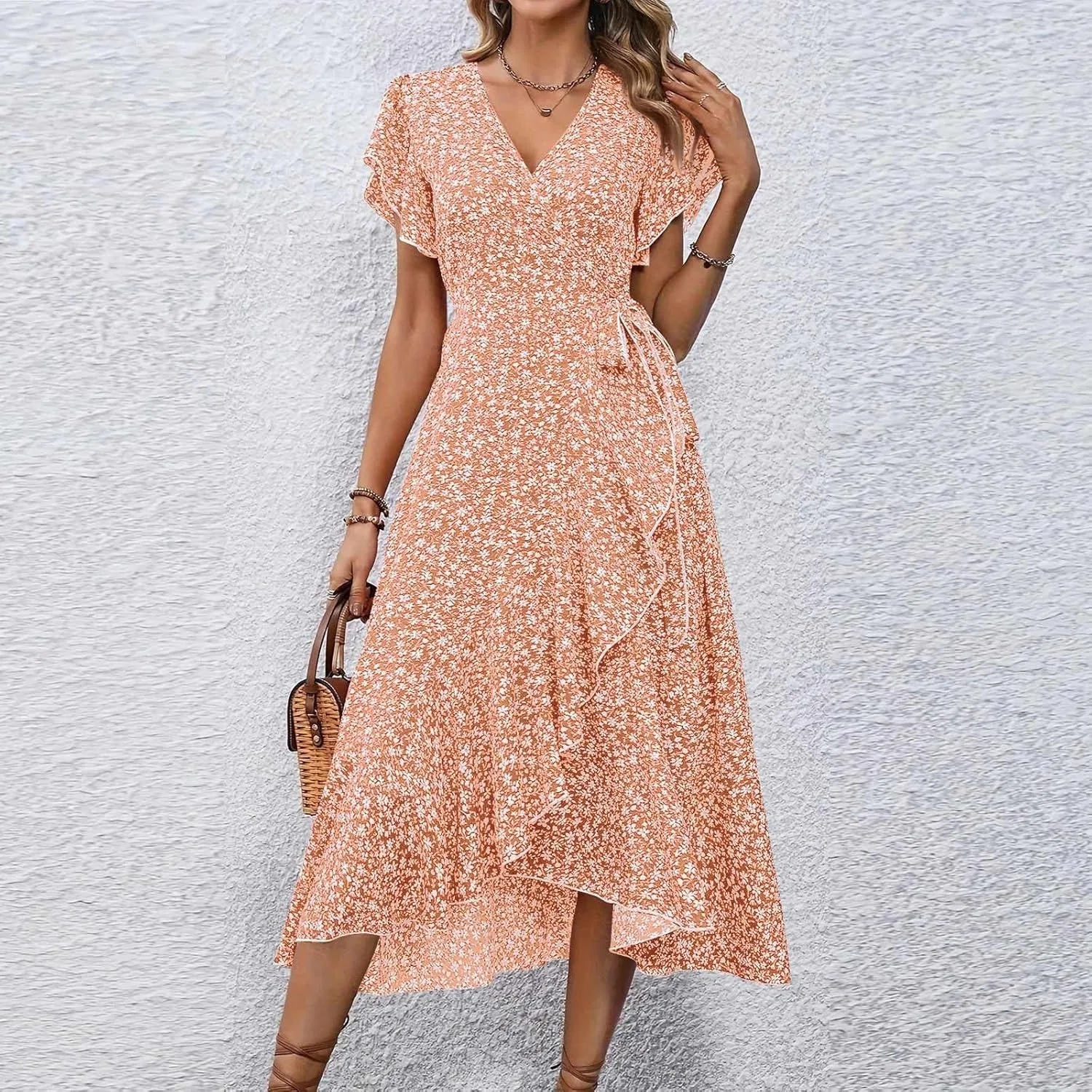 Женское летнее платье миди с цветочным принтом Wrap Dress, Saffron — фото 3